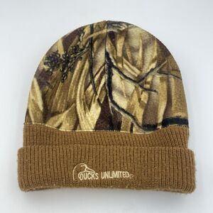Vintage Ducks Unlimited Fleece Camouflage Winter Beanie Hat Cap Embroidered